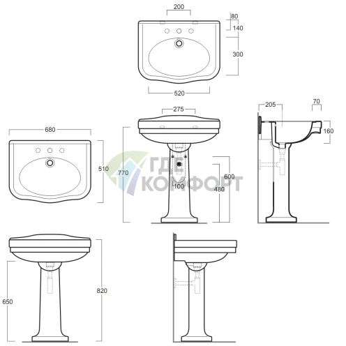 Раковина SIMAS Londra 68x52 см с пьедесталом, белая - фото 2