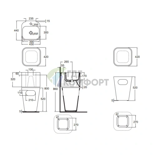Подвесная раковина AZZURRA TANDEM 44x43 см с бельевой корзиной, белый - фото 9
