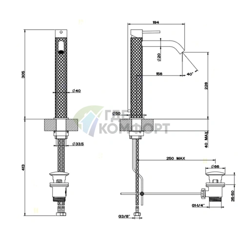 GESSI Высокий смеситель для раковины из нержавеющей стали 316, матовый хром, с донным клапаном (54103#239) - фото 2