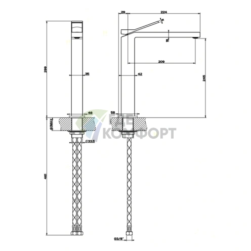 Смеситель для раковины Gessi Rettangolo K черный, излив 213 мм, для 1 отверстия (53004#299) - фото 2