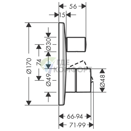 Встраиваемый однорычажный смеситель для ванны AX Uno с защитой от обратного потока, хром (45407000) - фото 2