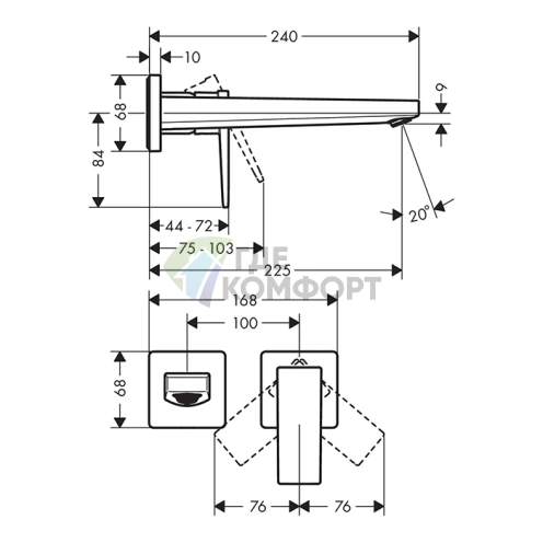 Встраиваемый смеситель Hansgrohe Metropol для раковины, излив 225 мм, черный матовый (32526670) - фото 2