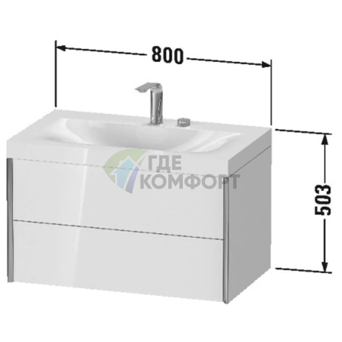 Подвесная тумба Duravit XViu с раковиной, 2 ящика, белый глянцевый/champagne matt (XV4615OB122C) - фото 2