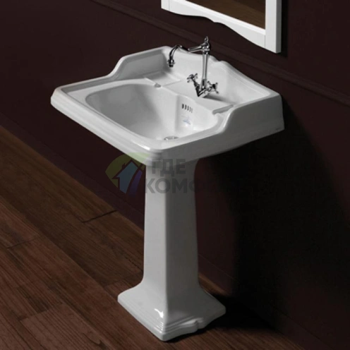 Раковина SIMAS Arcade 68 со спинкой 68x54 см, белая, с пьедесталом - фото 1