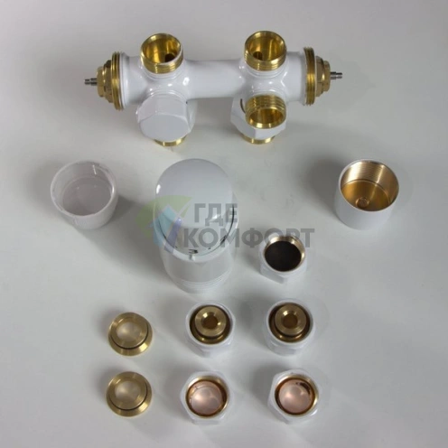 Узел нижнего подключения универсальный Delta Duo белый RAL 9016 с термоголовкой М30x1.5 - фото 6