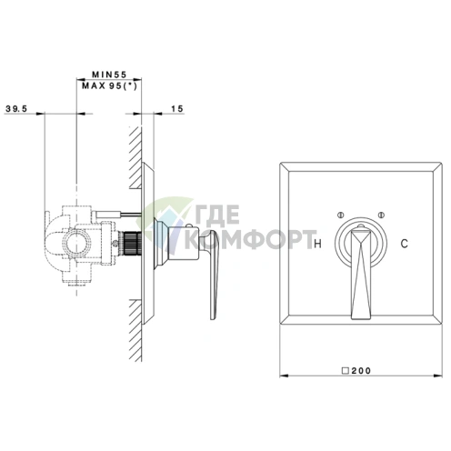 Термостатический смеситель Nicolazzi для скрытого монтажа, 3/4 без запорного клапана, хром (4914CR28) - фото 2