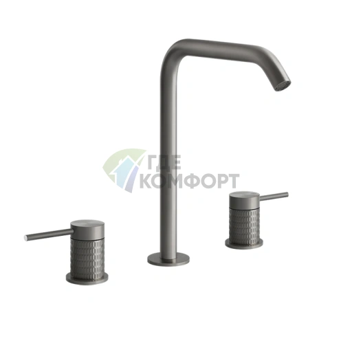 Смеситель для раковины GESSI 316 на 3 отверстия без донного клапана, стальной матовый (54211#239) - фото 1