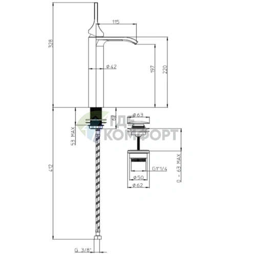 Смеситель для раковины BOSSINI APICE однорычажный черный матовый с донным клапаном (E89602.073) - фото 2