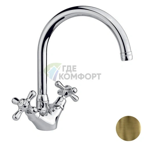 Смеситель для раковины Nicolazzi Nuova Brenta с двумя ручками, поворотным изливом 190 мм и донным клапаном в бронзовом цвете (2538BZ) - фото 1