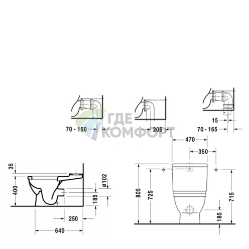 Напольный унитаз Duravit Starck 3 с отдельным бачком Big Toilet 420x740 мм (2104090000) - фото 2