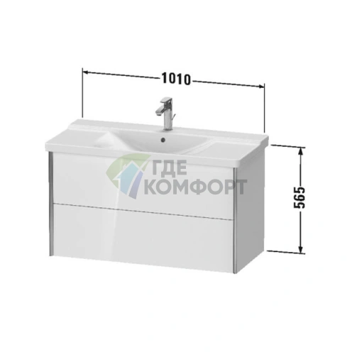 Подвесная тумба Duravit XViu белая глянцевая 565x1010x469 мм с двумя ящиками (XV41170B122) - фото 2