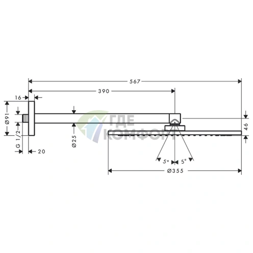 Верхний душ AX, 350 мм, с держателем 390 мм (шлифованный никель) (26034820) - фото 2