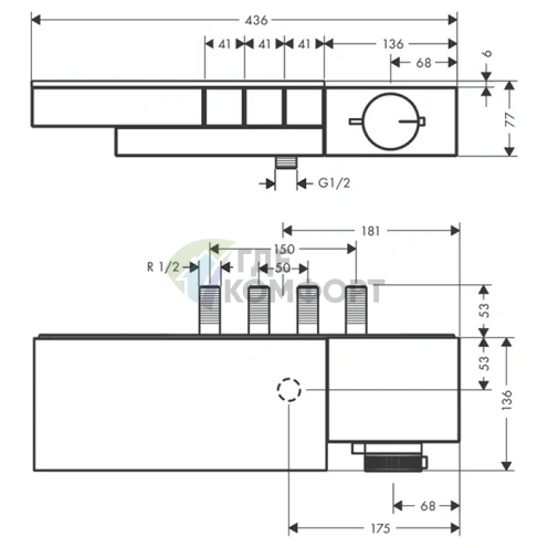 Термостат для душа AX Edge на 3 источника с комбинированным монтажом (полированный черный) (46140330) - фото 2