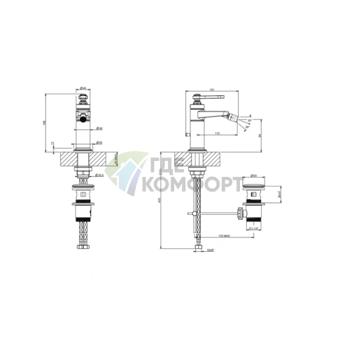 Смеситель для биде GESSI VENTI20: однорычажный, с донным клапаном, хром (65007#031) - фото 2