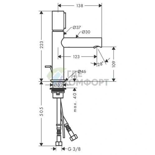 Смеситель для раковины AX Uno 110 с донным клапаном, хром (45010000) - фото 2