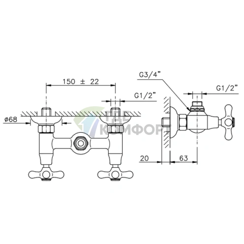 Смеситель для душа Nicolazzi Nuova Brenta с двумя ручками и верхним подключением, бронза (2525BZ) - фото 2