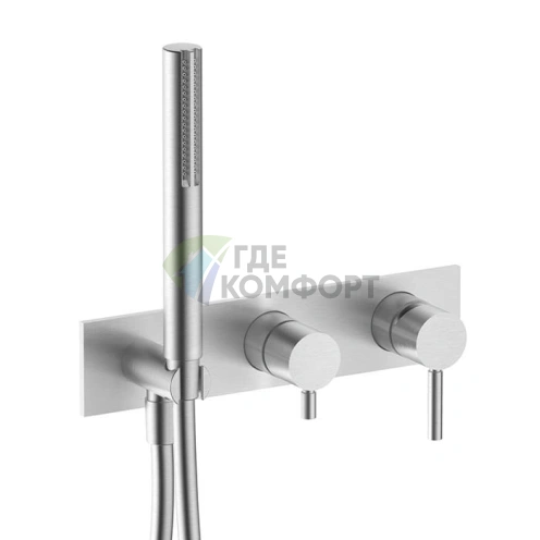 Встраиваемый смеситель для душа Fantini Nostromo на 2 источника с ручным душем (нержавеющая сталь) (50 93 E884B) - фото 1