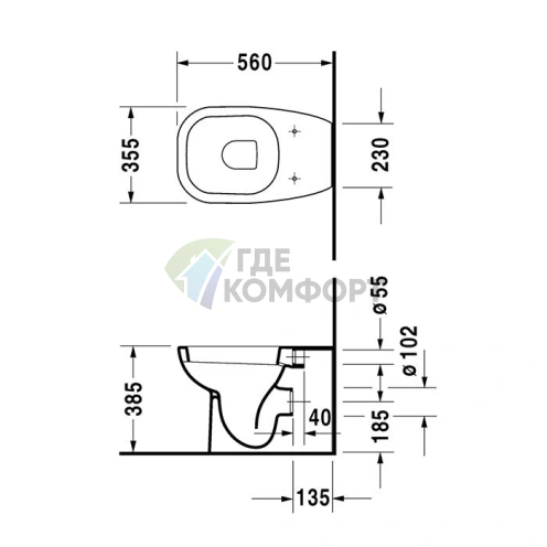 Унитаз напольный пристенный Duravit D-Code с креплением, скрытым сливом и боковым подключением воды, белый (21150900002) - фото 2