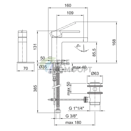 Смеситель для раковины Fantini AR/38 хром с донным клапаном (38 02 3304SF) - фото 2