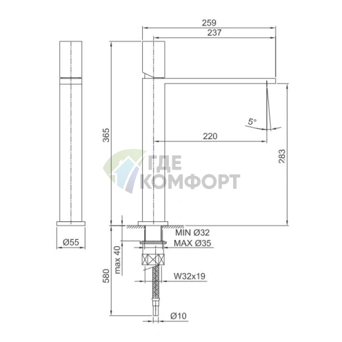 Смеситель для раковины Fantini Milano: однорычажный, матовая натуральная сталь (31 93 3051F) - фото 2