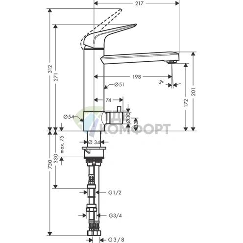 Стильный кухонный смеситель Hansgrohe Focus M42 с поворотным изливом (71813000) - фото 2