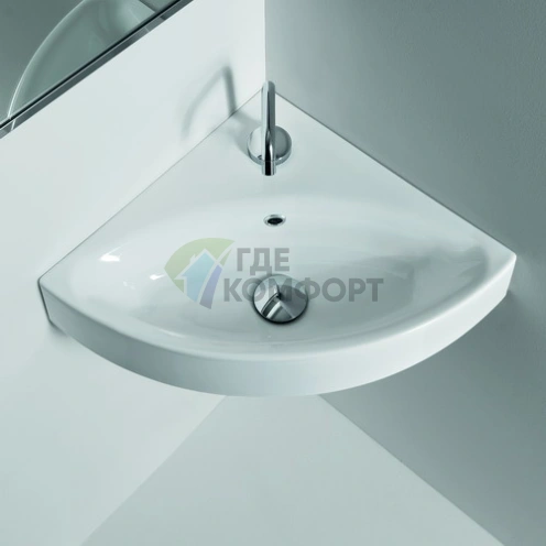 Раковина KERASAN Cento угловая 45х45 с 1 отв под смеситель белая - фото 1