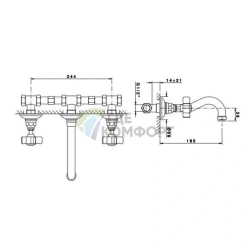 Настенный смеситель для раковины Nicolazzi Half Dome с двумя ручками, хром (1477CR70) - фото 2