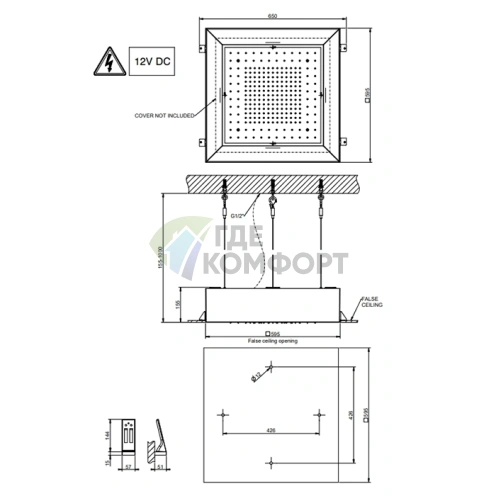 Накладная панель GESSI Minimali/Afilo 500x500 мм для встраивания в потолок душевой системы (зеркальная сталь) (57012#238) - фото 2