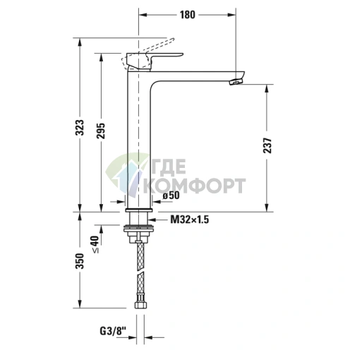 Смеситель Duravit A.1 для раковины на 1 отверстие, высокий (295 мм), хром (A11040002010) - фото 2