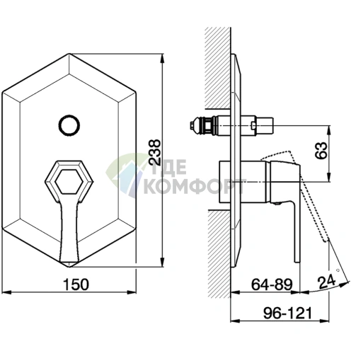 Встраиваемая часть однорычажного смесителя Cisal для ванны и душа (ZA00421004) - фото 2