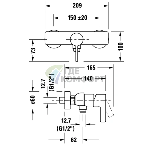 Смеситель для душа Duravit D-Neo настенный, хром (DE4230000010) - фото 2
