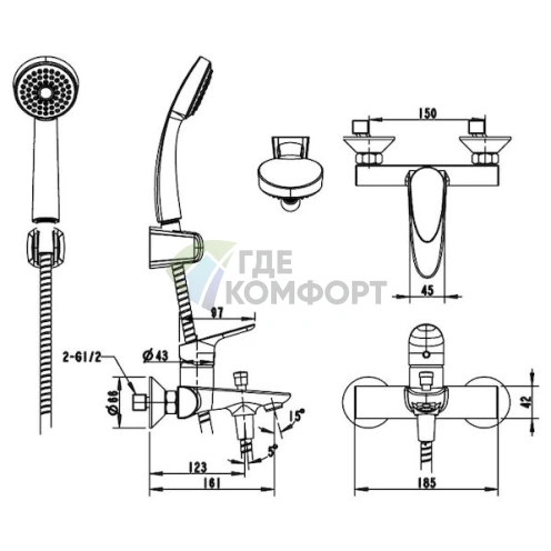 Смеситель для ванны с душем Bravat Drop F64898C-B — стильный дизайн - фото 6