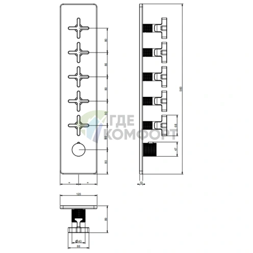Термостатический смеситель GESSI INCISO на 5 источников с резьбой 3/4 (хром) (58230#031) - фото 2
