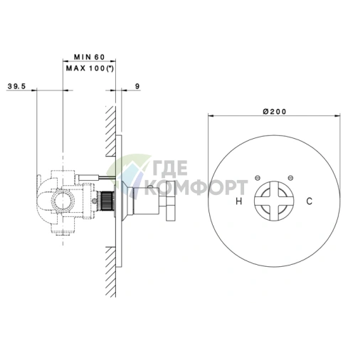Термостатическая панель Nicolazzi для встраиваемого смесителя, 3/4 без вентиля, хром (4914CR27) - фото 2