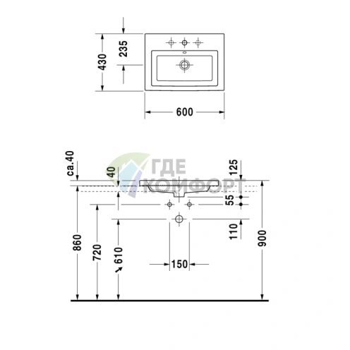 Раковина Duravit 2nd floor для верхнего монтажа 60x43 см, белая (347600000) - фото 4