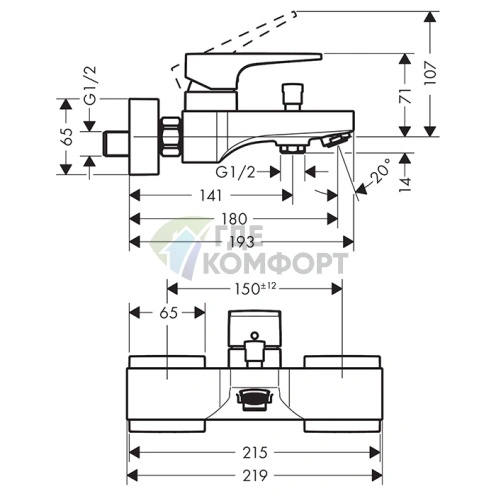 Смеситель для ванны Hansgrohe Metropol настенный, излив 180 мм, шлифованная бронза (32540140) - фото 2