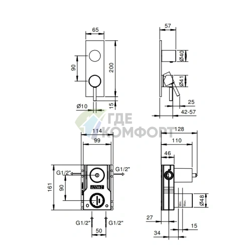 Fantini NOSTROMO: Встраиваемый смеситель для душа, хром (50 02 G485B) - фото 2