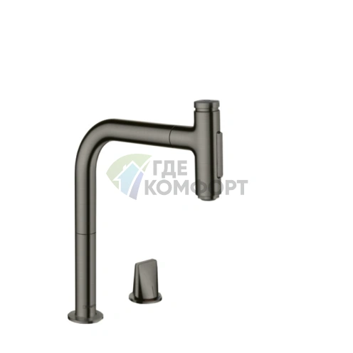 Кухонный смеситель Hansgrohe Metris Select с вытяжным изливом в шлифованном черном хроме (73818340) - фото 1