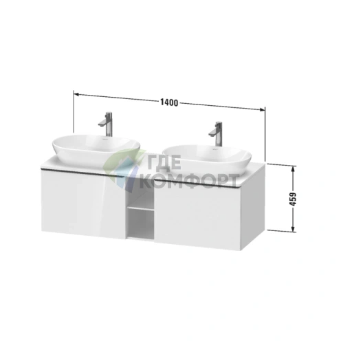 Подвесная тумба Duravit D-Neo, 2 ящика, белый высокоглянцевый, 459x1400x550 мм (DE4950B2222) - фото 2