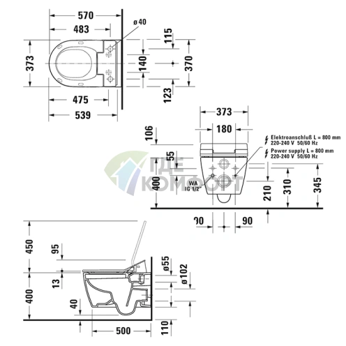 Унитаз подвесной Duravit ME by Starck безободковый с функцией HygieneFlush, белый (2579592000) - фото 2