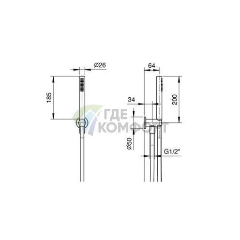 Душевой набор Fantini Milano с лейкой FIT, держателем и шлангом 150 см (хром) (86 02 8093) - фото 2