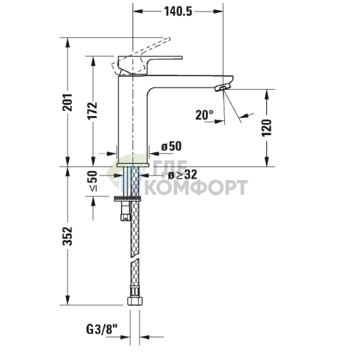 Смеситель для раковины Duravit B.3, 1 отверстие, излив 141 мм, хром (B31020002010) - фото 2