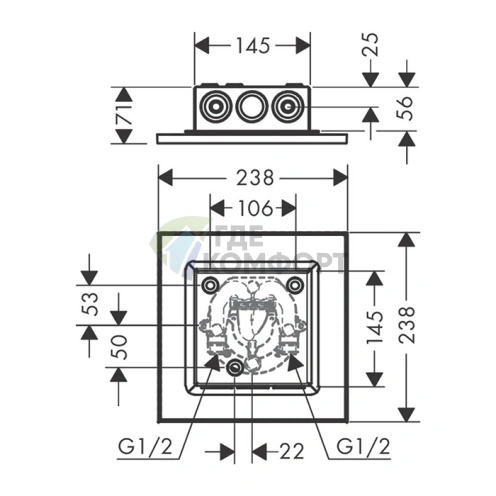 Потолочный душ AX ShowerSolution 250x250 мм, 2 струи, хром (35313000) - фото 2