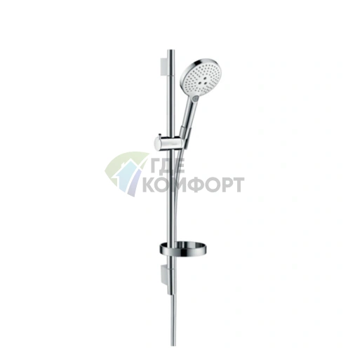 Душевой набор HG Raindance Select S: штанга, ручной душ с технологиями 3-струйного Rain и RainAir, мыльница (белый/хром) (26630400) - фото 1