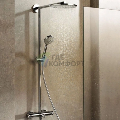 Душевая система HG Raindance S с термостатом, верхним и ручным душем для ванны с полочкой (27117000) - фото 1