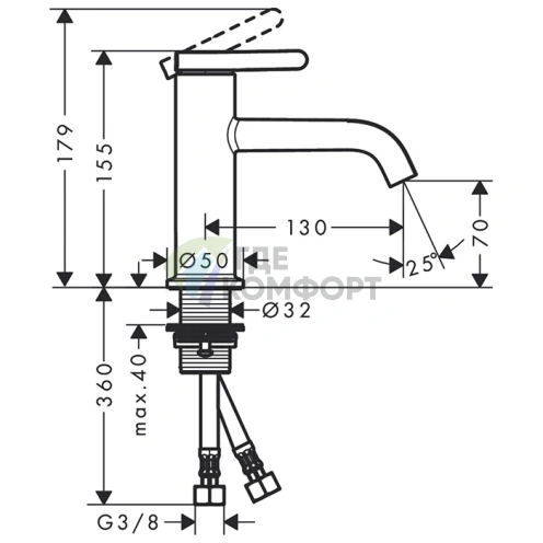 Смеситель для раковины AX One 70 с незапорным сливом, матовый черный (48001670) - фото 2