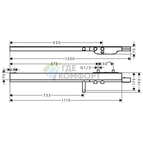Настенный термостат для ванны с полкой и 2 розетками, шлифованный никель (45421820) - фото 2