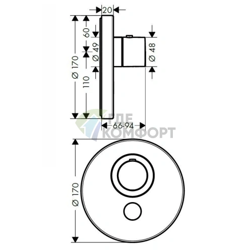 Термостат для душа AX ShowerSelect встраиваемый, с клапаном и выходом для ручной лейки, хром (36726000) - фото 2