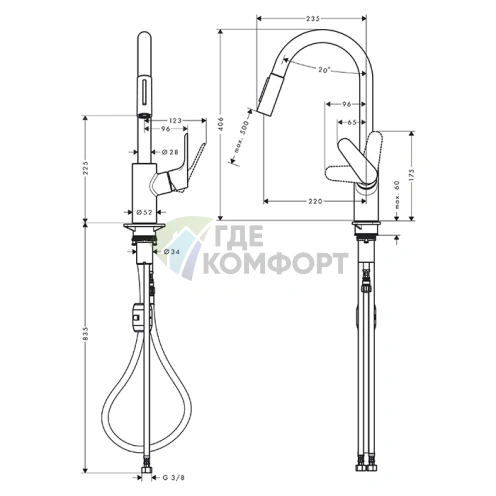 Кухонный смеситель Hansgrohe Focus M41 с поворотным и вытяжным изливом 220 мм, хром (31833000) - фото 2