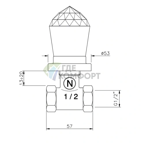 Запорный вентиль Nicolazzi Cristallo 1/2 шаровой, хром, премиум-класса (2012CR22) - фото 2